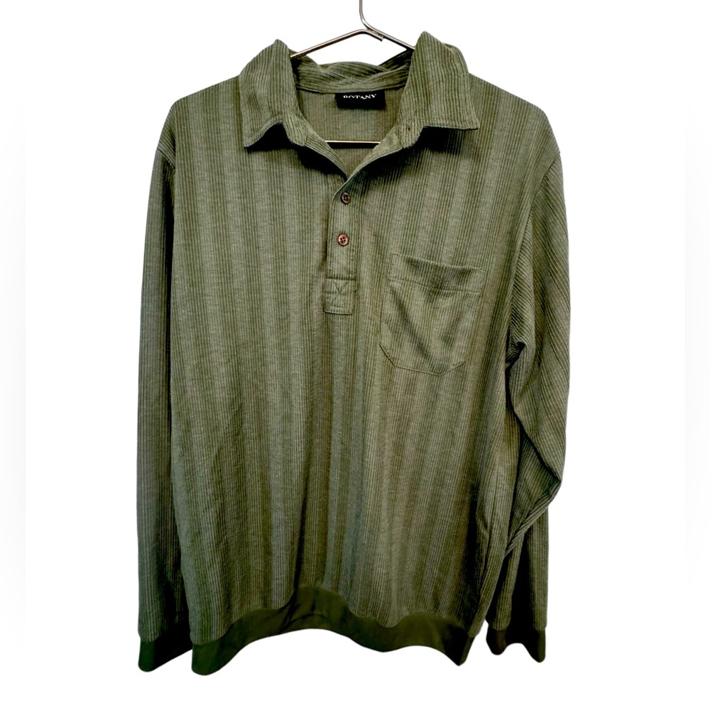 Vintage Botany 500 Funky Striped Green Long Sleeve Grandpa Polo Shirt Men’s L